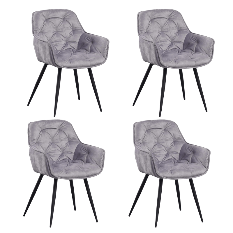 Ensemble de 4 Chaises de Salle à Manger Velours Gris Tissu Audrey - Avec Accoudoirs