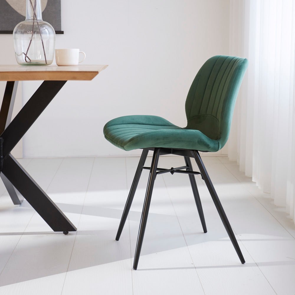 Beau Chaise de Salle à Manger en Velours Vert - Sans Accoudoirs