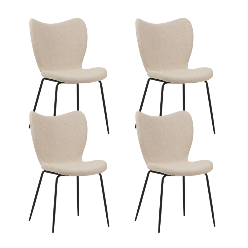 Ensemble de 4 Chaises de Salle à Manger Sia Beige Bouclé Tissu - Sans Accoudoirs