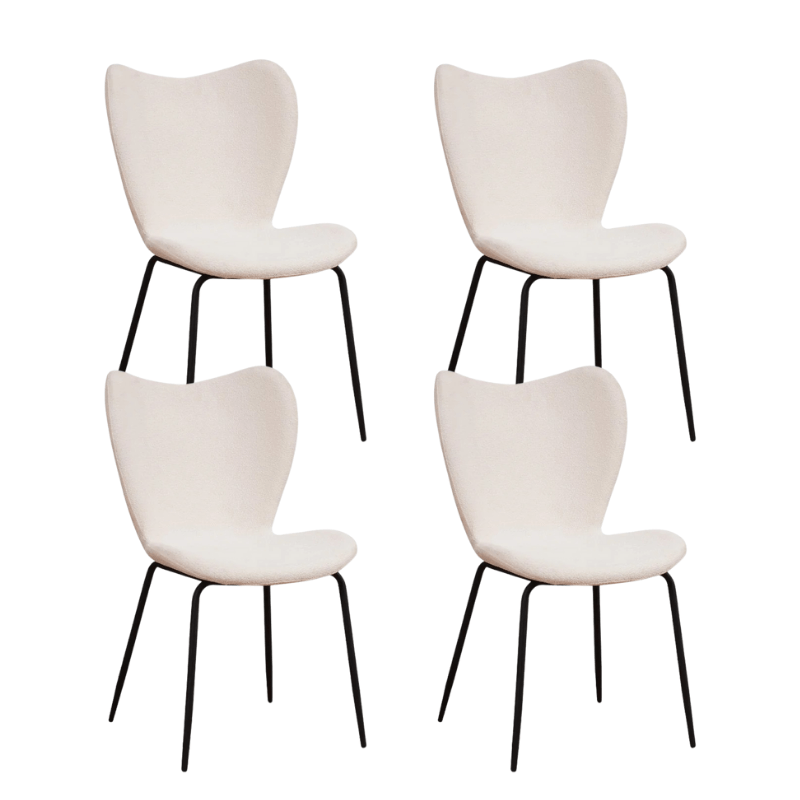 Ensemble de 4 Chaises de Salle à Manger Sia Crème Bouclé Tissu - Sans Accoudoirs