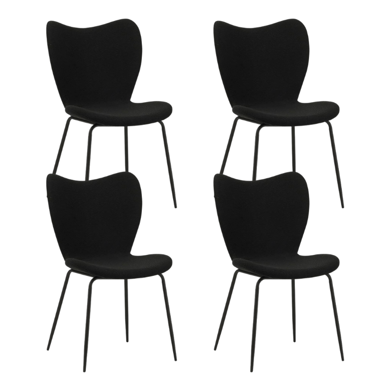 Ensemble de 4 Chaises de Salle à Manger Sia Noir Bouclé Tissu - Sans Accoudoirs