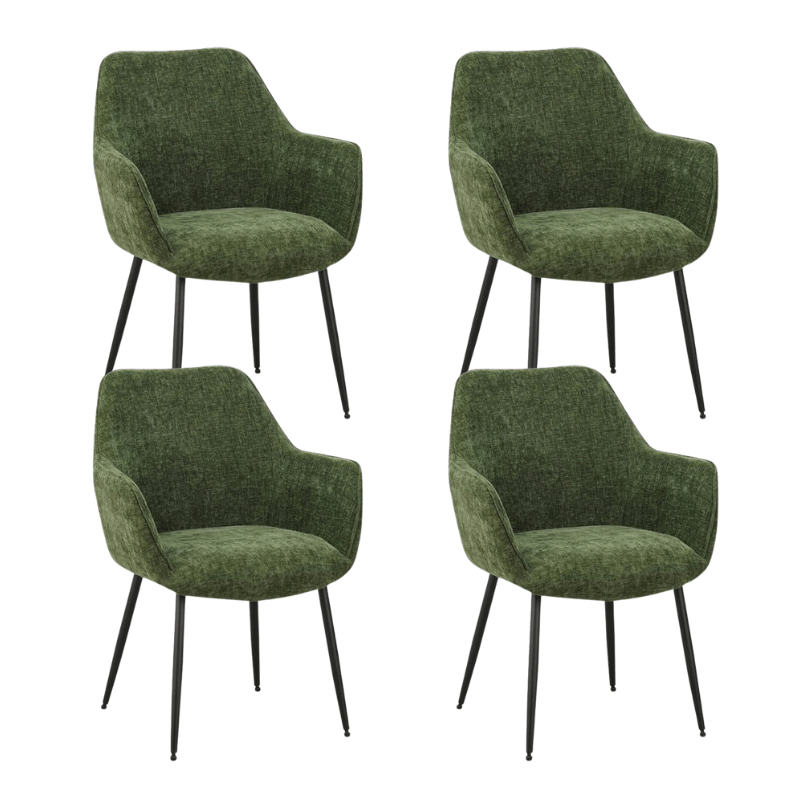Ensemble de 4 Chaises de Salle à Manger Sev Vert Chenille - Avec Accoudoirs