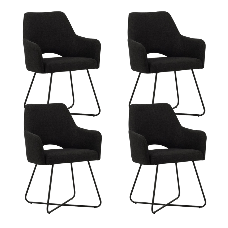 Ensemble de 4 Chaises de Salle à Manger Suzy Noir Tissu - Avec Accoudoirs