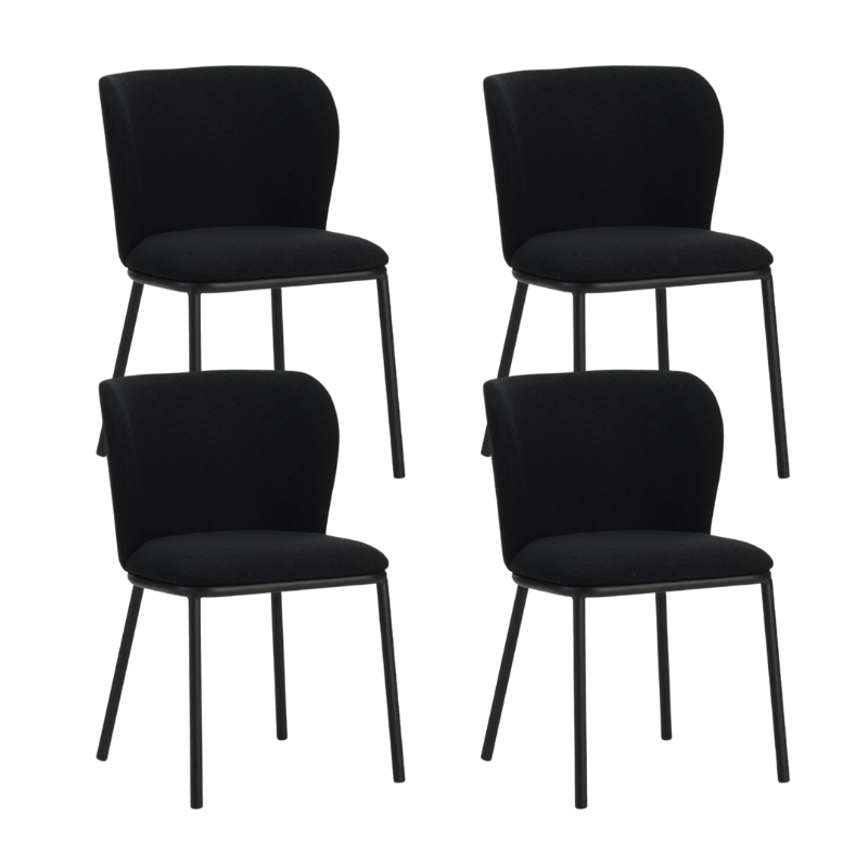 Ensemble de 4 Chaises de Salle à Manger Tess Noir Bouclés Tissu - Sans Accoudoirs
