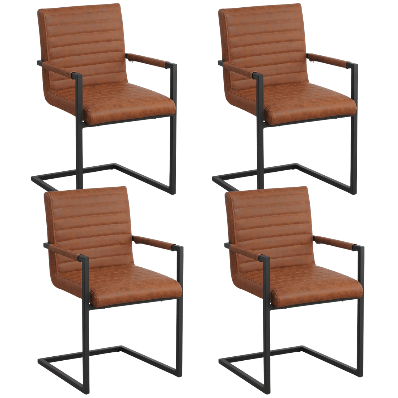Ensemble de 4 Chaises de Salle à Manger Kuba Industriel Cognac - Cuir Synthétique - Avec Accoudoirs