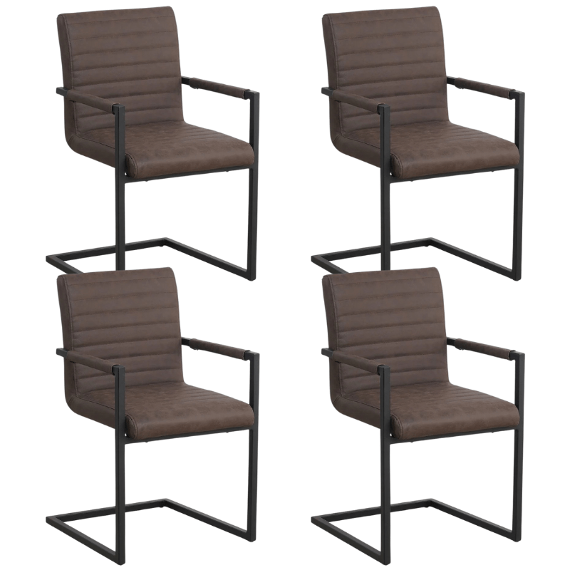 Ensemble de 4 Chaises de Salle à Manger Kuba Industriel Taupe - Cuir Synthétique - Avec Accoudoirs