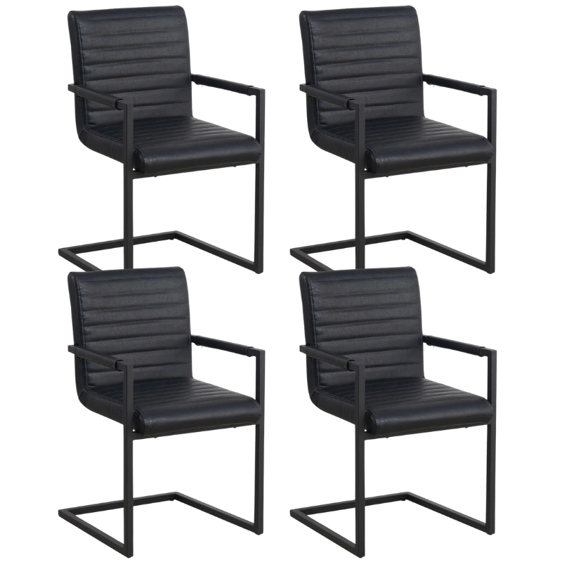 Ensemble de 4 Chaises de Salle à Manger Kuba Industriel Noir - Cuir Synthétique - Avec Accoudoirs