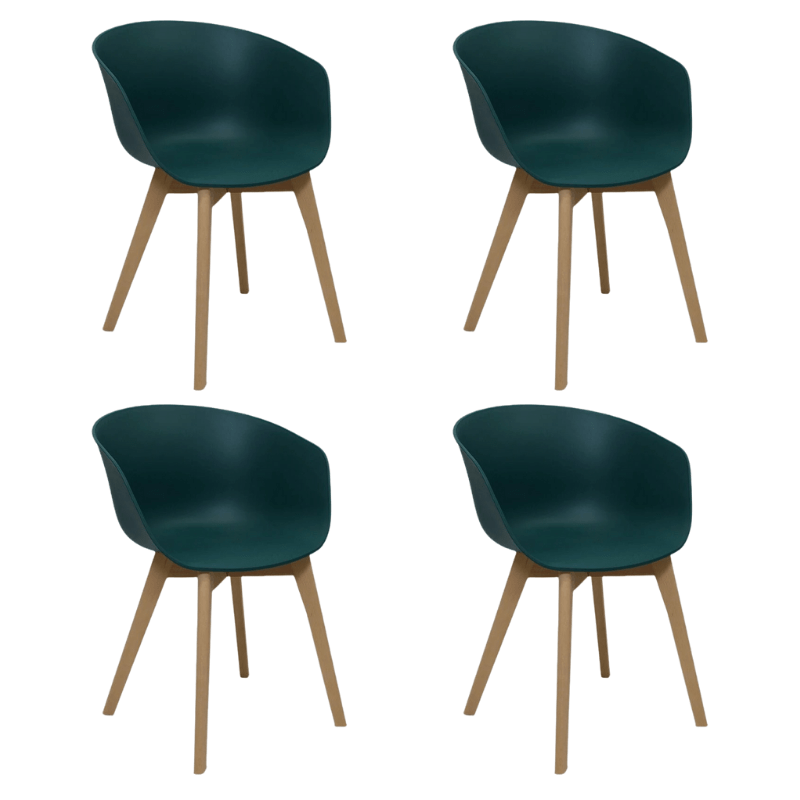 Ensemble de 4 chaises de salle à manger Herning scandinave vert – Plastique et bois de hêtre