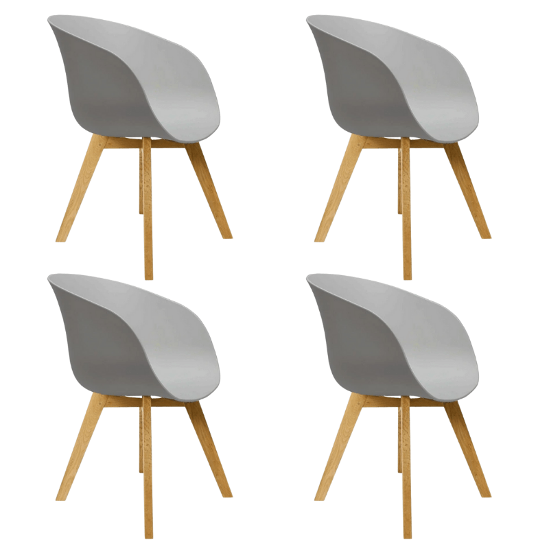 Ensemble de 4 chaises de salle à manger Herning scandinave gris – Plastique et bois de hêtre