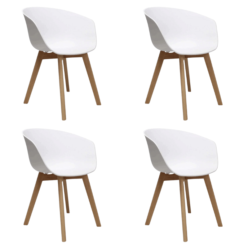Ensemble de 4 Chaises de Salle à Manger Herning Scandinave Blanc – Plastique et Bois de Hêtre