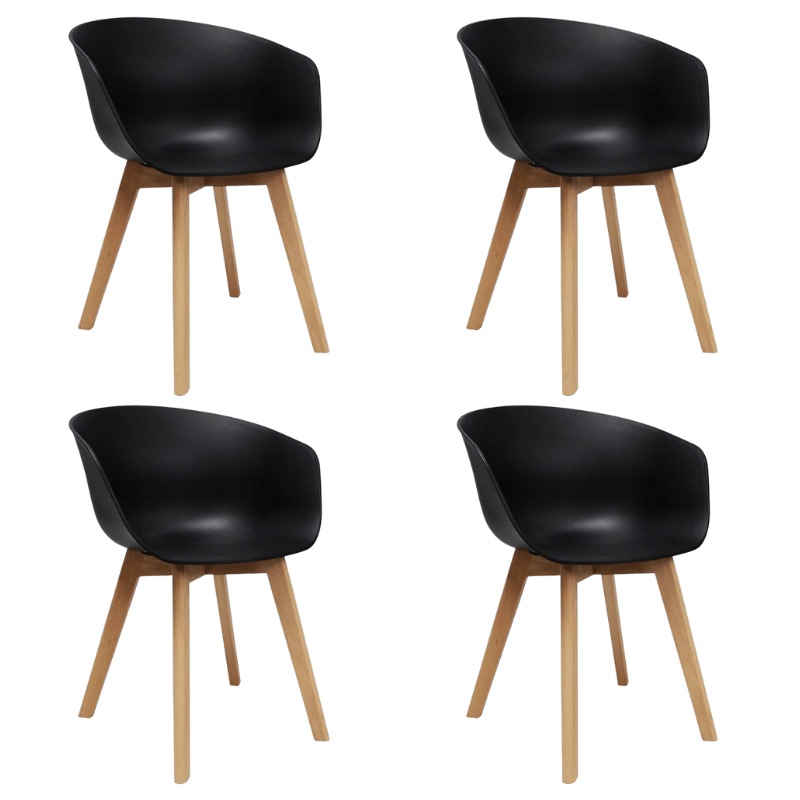 Ensemble de 4 Chaises de Salle à Manger Herning Scandinave Noire – Plastique et Bois de Hêtre