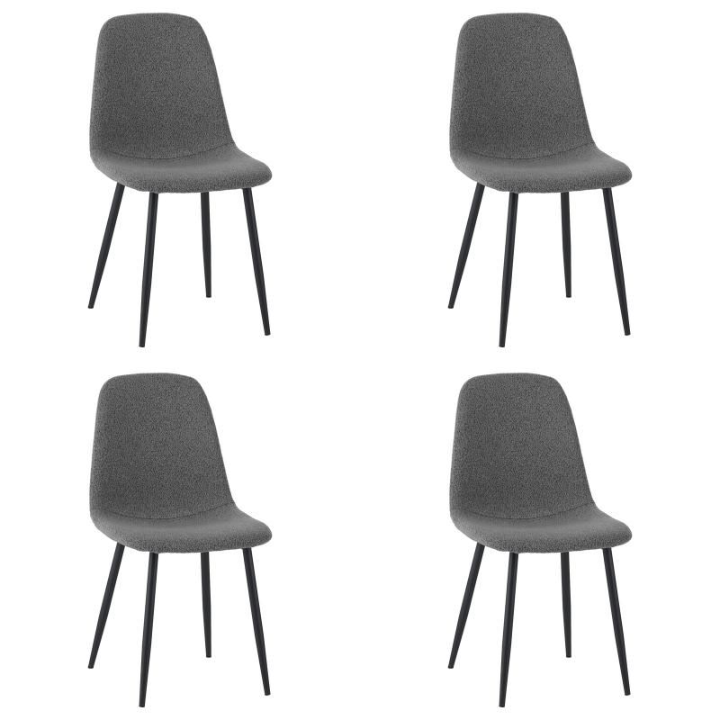 Ensemble de 4 chaises de salle à manger scandinaves en tissu bouclé gris Swift - Sans accoudoirs