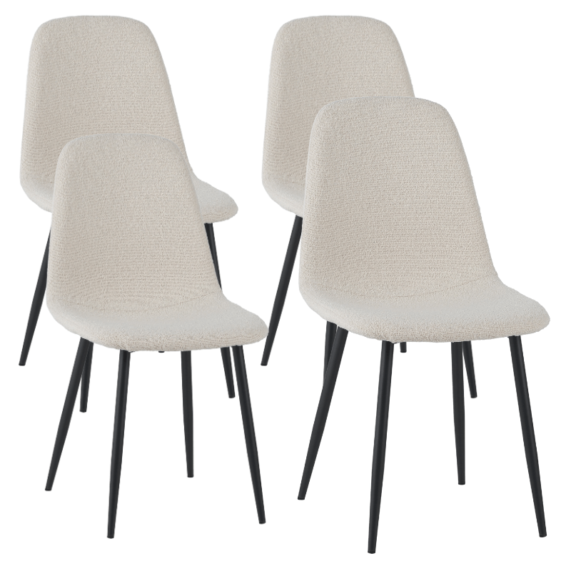 Ensemble de 4 chaises de salle à manger scandinaves en tissu bouclé crème Swift - Sans accoudoirs