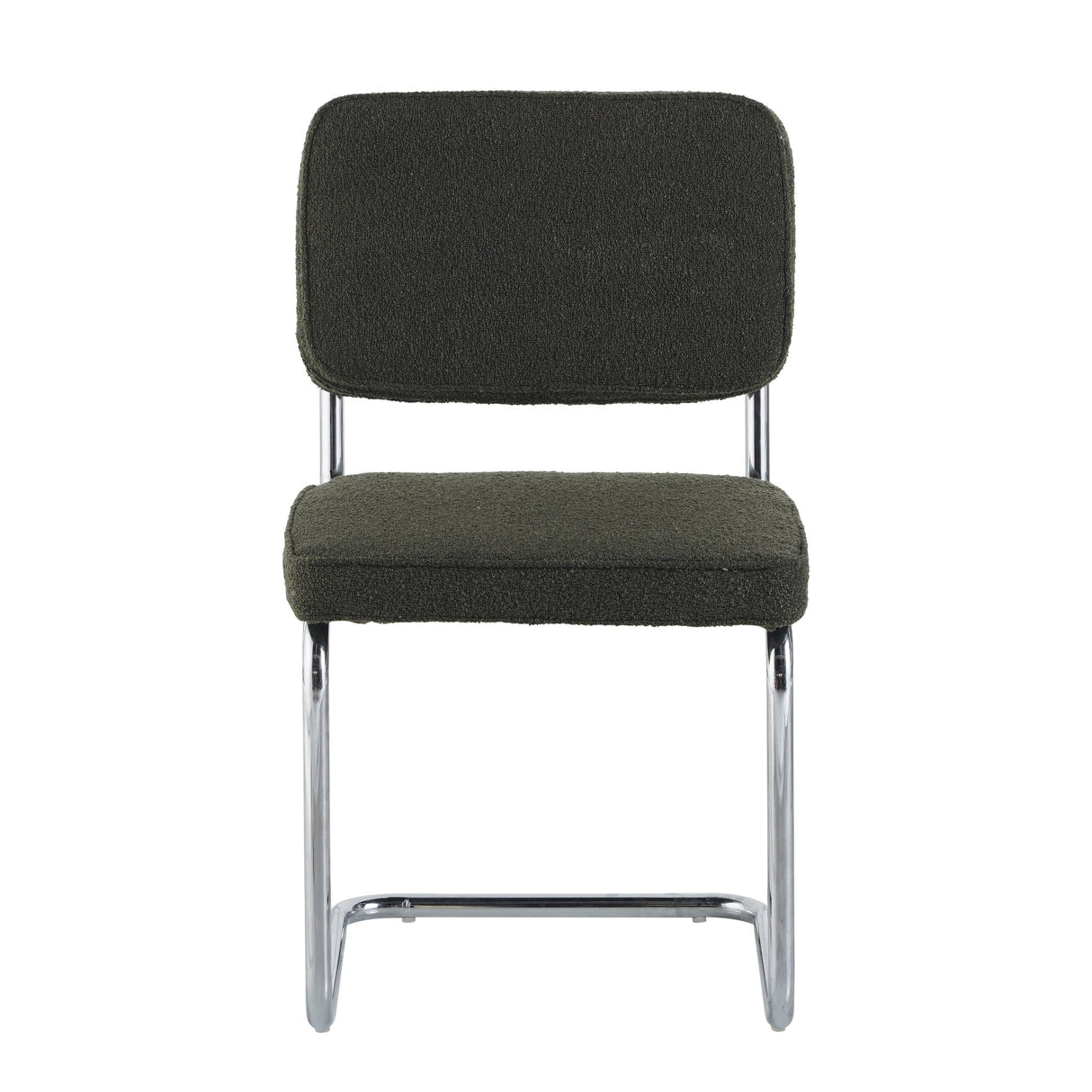 Chaise de salle à manger moderne verte en tissu bouclé Sway - cadre en chrome - sans accoudoirs