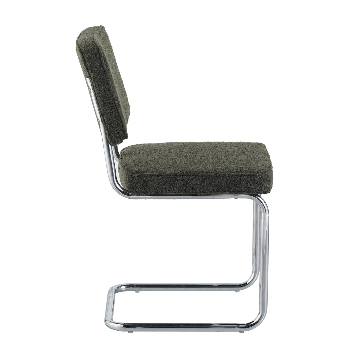 Chaise de salle à manger moderne verte en tissu bouclé Sway - cadre en chrome - sans accoudoirs