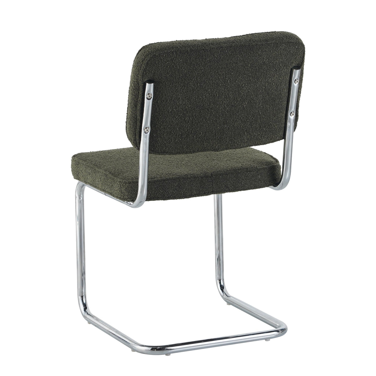 Chaise de salle à manger moderne verte en tissu bouclé Sway - cadre en chrome - sans accoudoirs