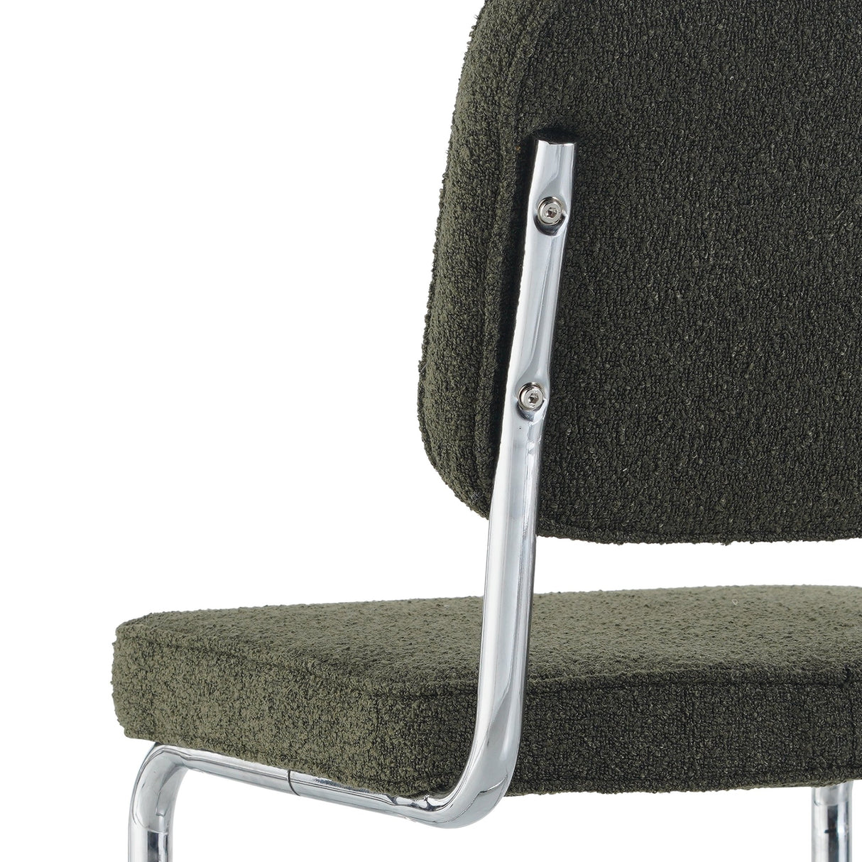 Chaise de salle à manger moderne verte en tissu bouclé Sway - cadre en chrome - sans accoudoirs