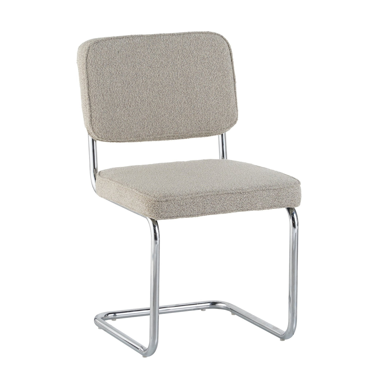 Chaise de salle à manger moderne couleur sable en tissu bouclé Sway - cadre en chrome - sans accoudoirs