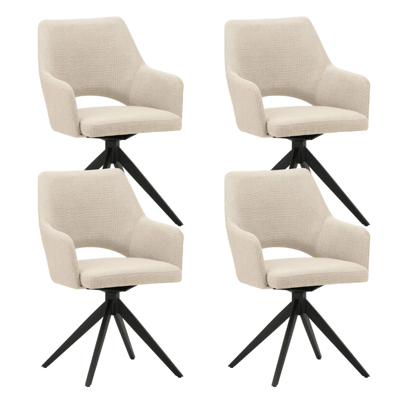 Ensemble de 4 Chaises de Salle à Manger Pivotantes Sid Tissu Beige - Avec Accoudoirs