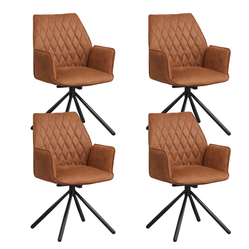 Ensemble de 4 Chaises de Salle à Manger Pivotantes Novan Industriel Tissu Cognac – 180° Pivotant