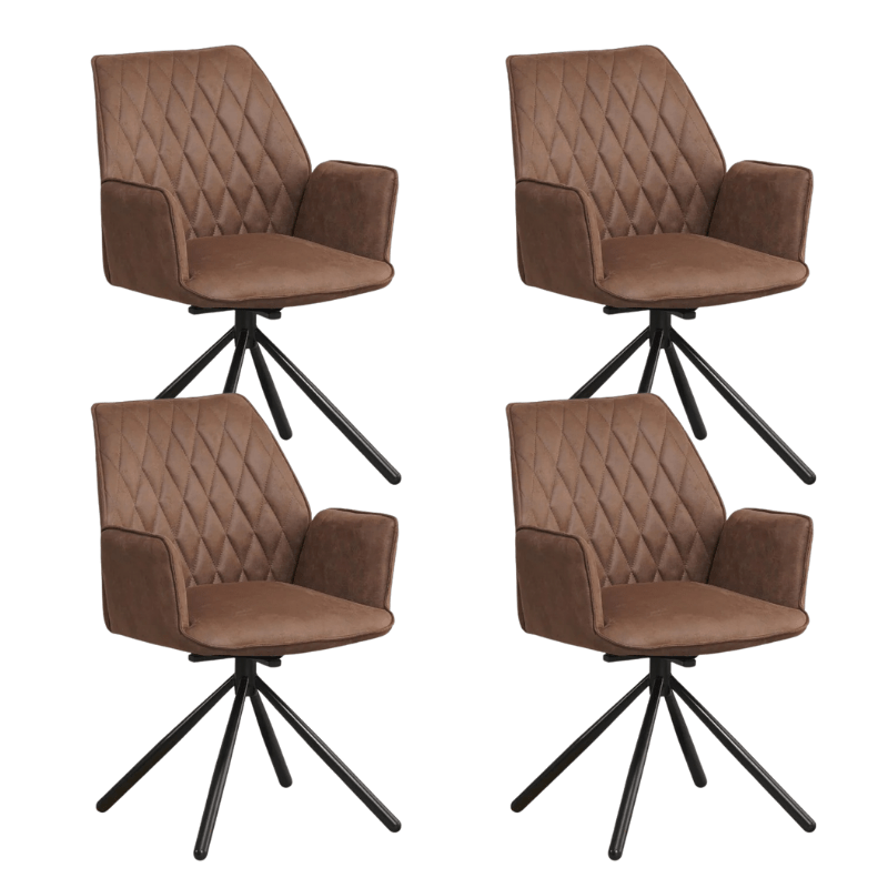 Ensemble de 4 Chaises de Salle à Manger Pivotantes Novan Industriel Taupe Tissu – 180° Pivotant