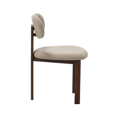 Chaise de salle à manger Japandi Miyo Bouclé Couleur Sable - Cadre en aspect Noyer