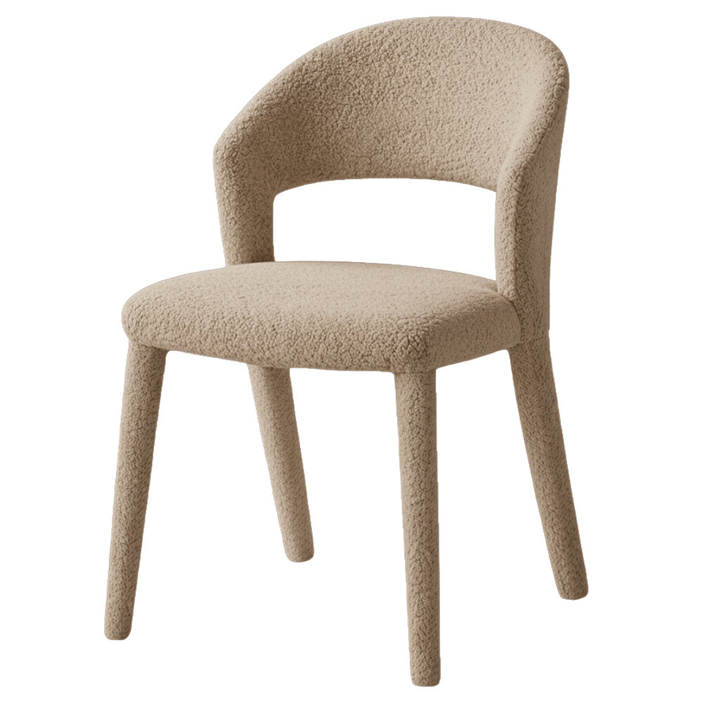 Chaise de salle à manger bouclé couleur sable Yumi - Japandi - entièrement rembourrée