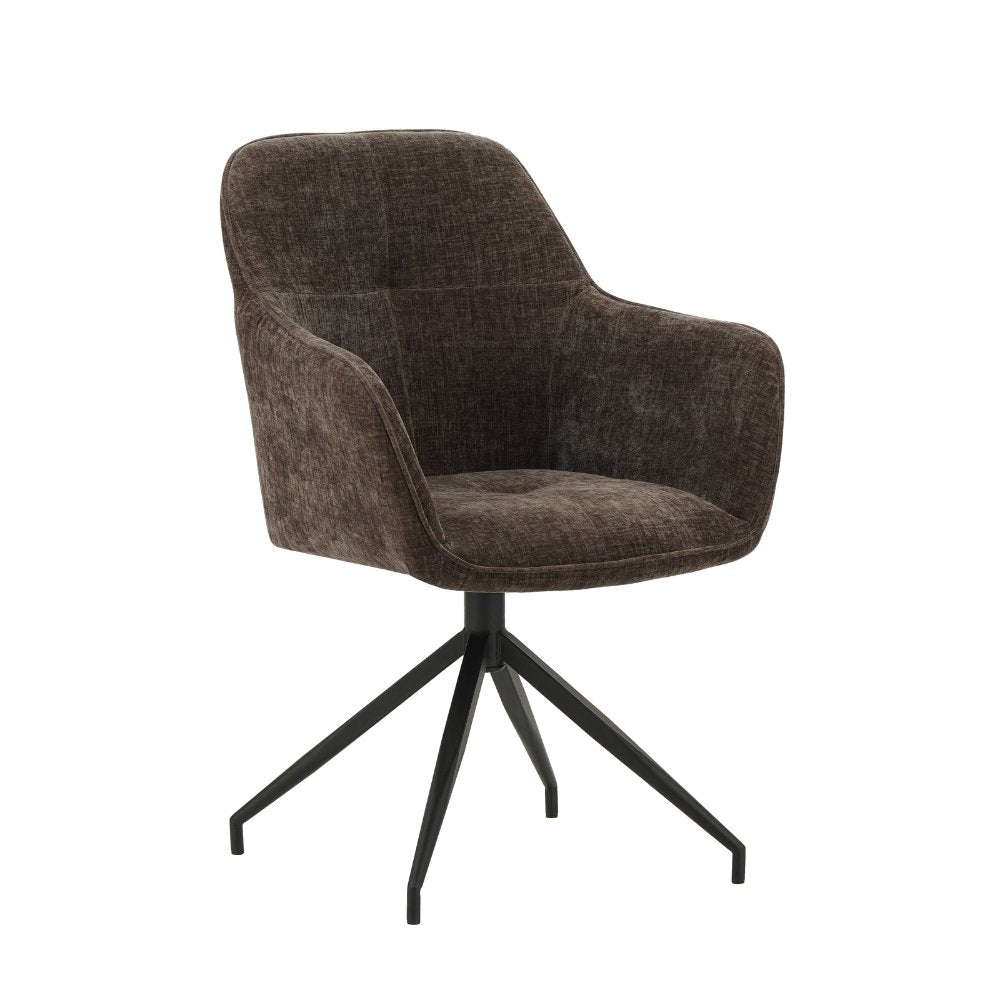 Chaise de salle à manger Camiel Dimehouse Marron LxlxH 62x61x54 Tissu Blanc photo vue de face en diagonale