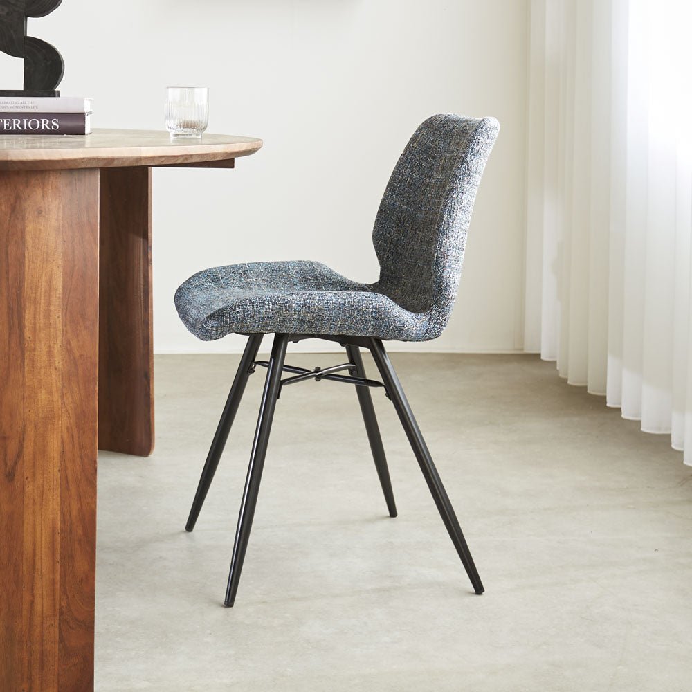 Chaise de salle à manger Beau chenille Dimehouse Bleu LxlxH 72x68x50 Tissu Photo d'ambiance vue latérale