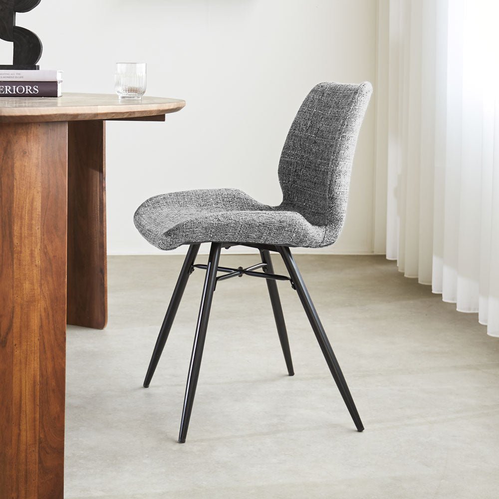 Chaise de salle à manger Beau chenille Dimehouse Gris LxlxH 72x68x50 Tissu Photo d'ambiance vue latérale