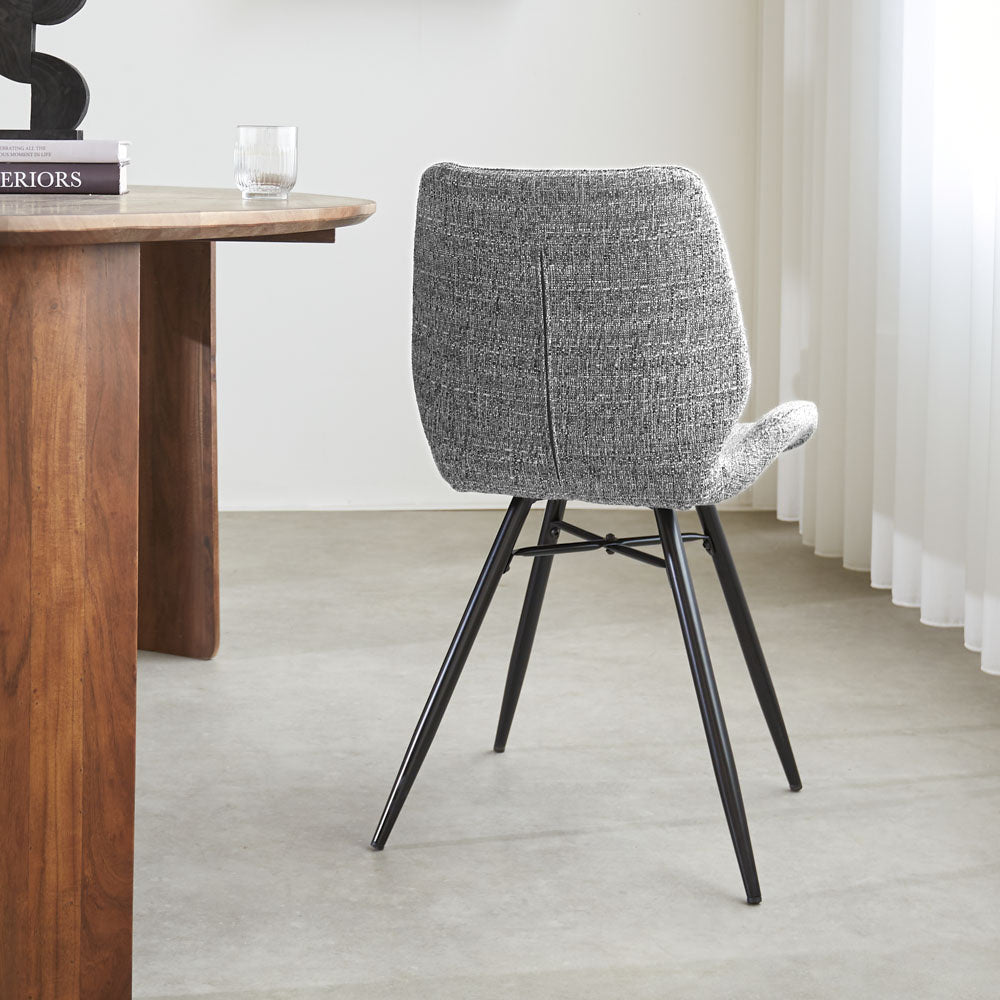 Chaise de salle à manger Beau chenille Dimehouse Gris LxlxH 72x68x50 Tissu Photo d'ambiance vue arrière diagonale