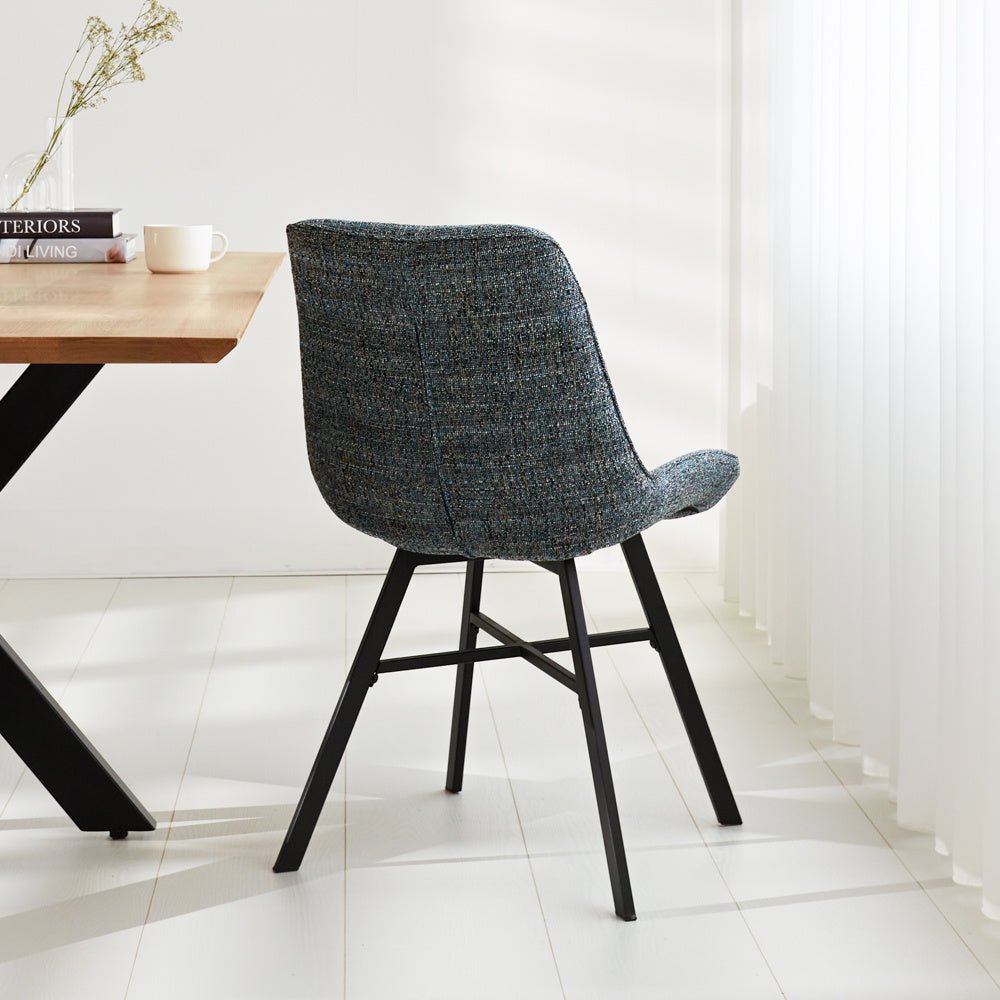 Chaise de salle à manger Jada Chenille Dimehouse Bleu LxlxH 79x57x53 Tissu Photo d'ambiance vue arrière en diagonale