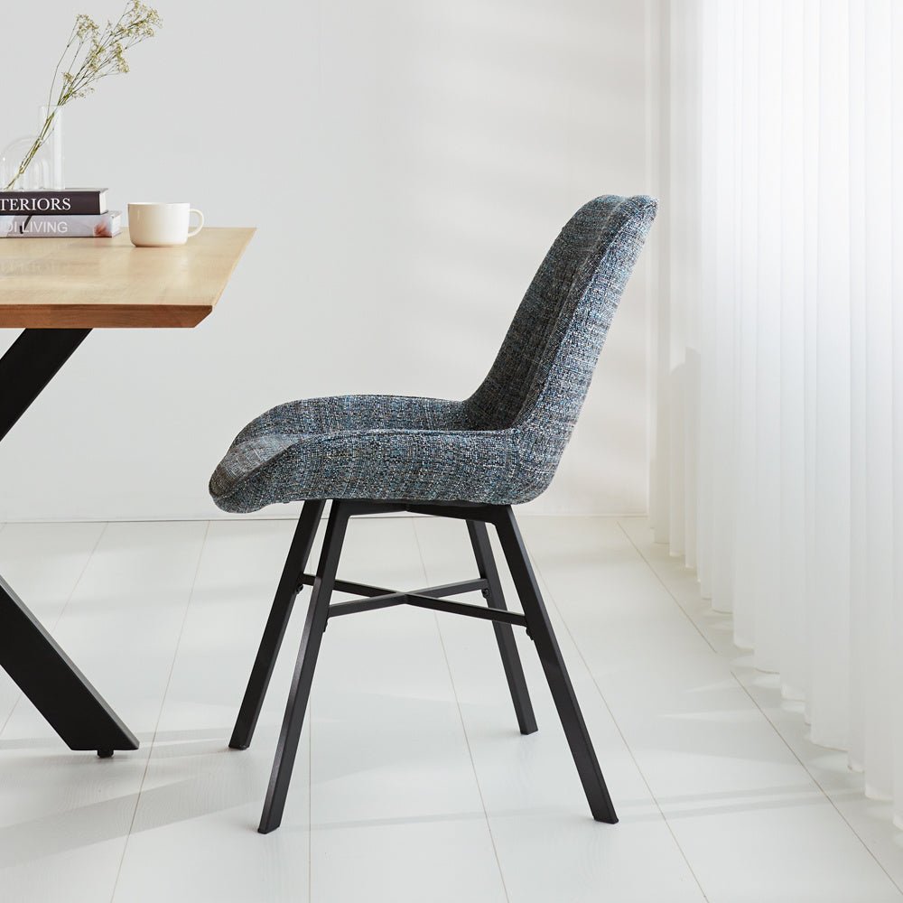 Chaise de salle à manger Jada Chenille Dimehouse Bleu LxlxH 79x57x53 Tissu Photo d'ambiance vue latérale