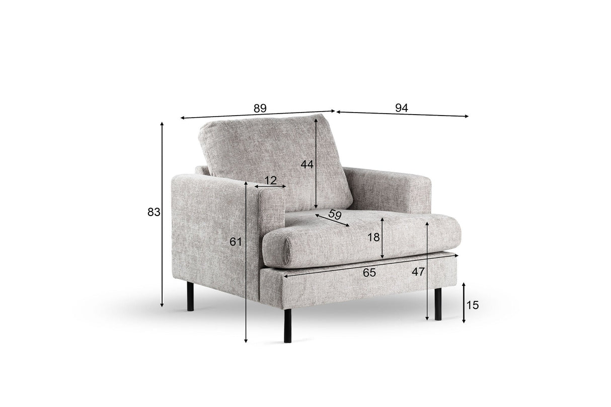 Fauteuil Faya DH Intérieur Beige Blanc indication de la taille de la photo