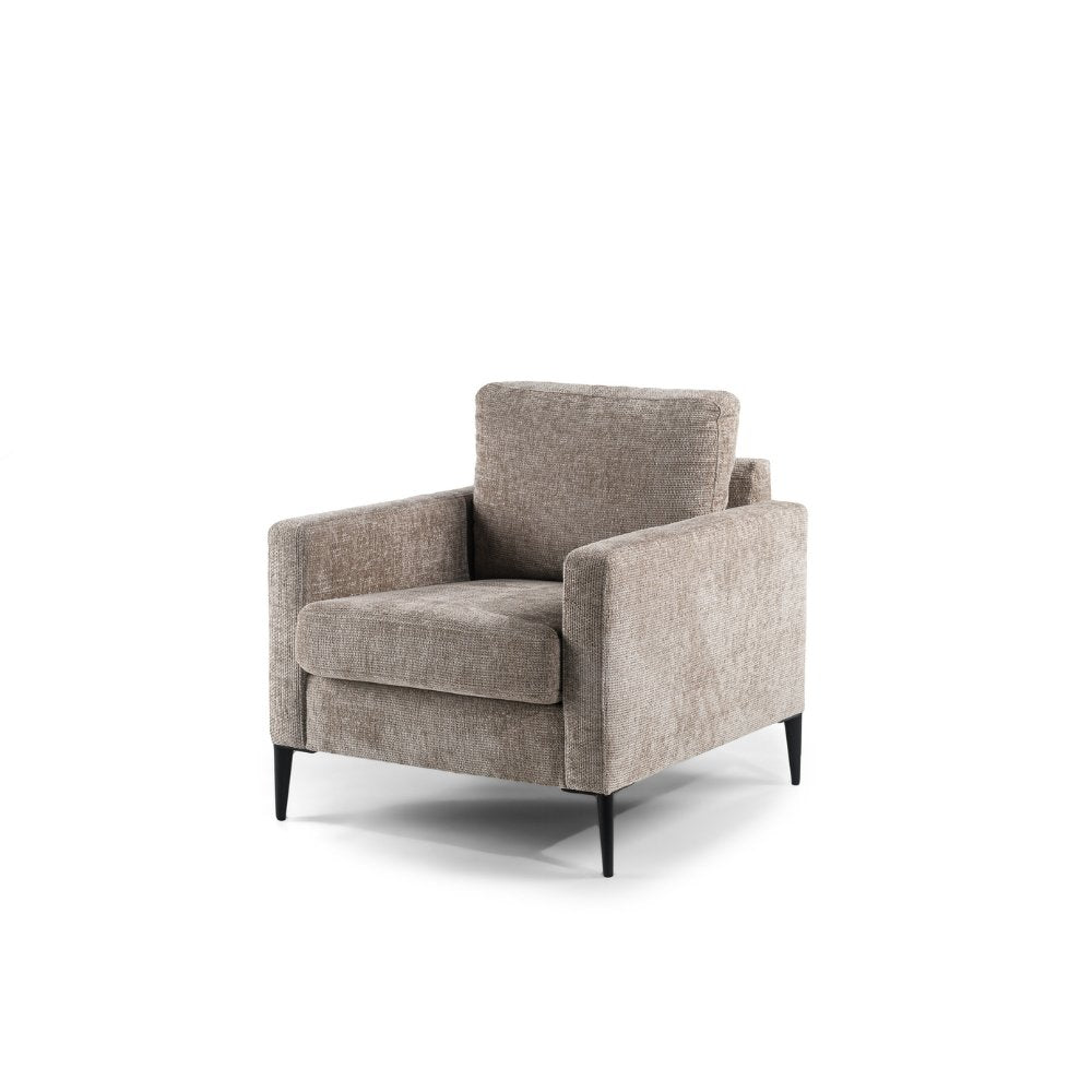 Fauteuil Flora DH Intérieur Tissu Beige Photo Blanc vue de face en diagonale
