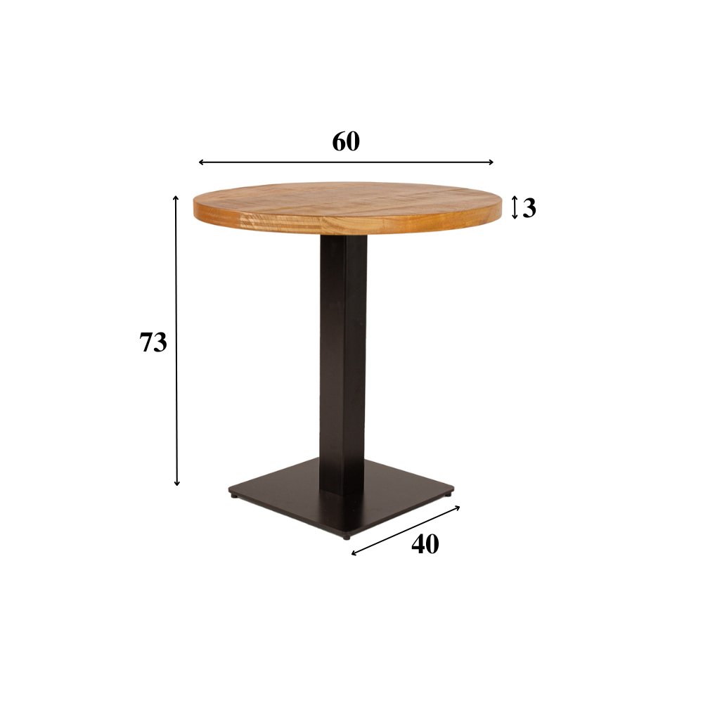 Table à manger Table de bistro Ronde Dimehouse Marron LxlxH 66x66x7 Bois de manguier Indication de la taille de la photo blanche