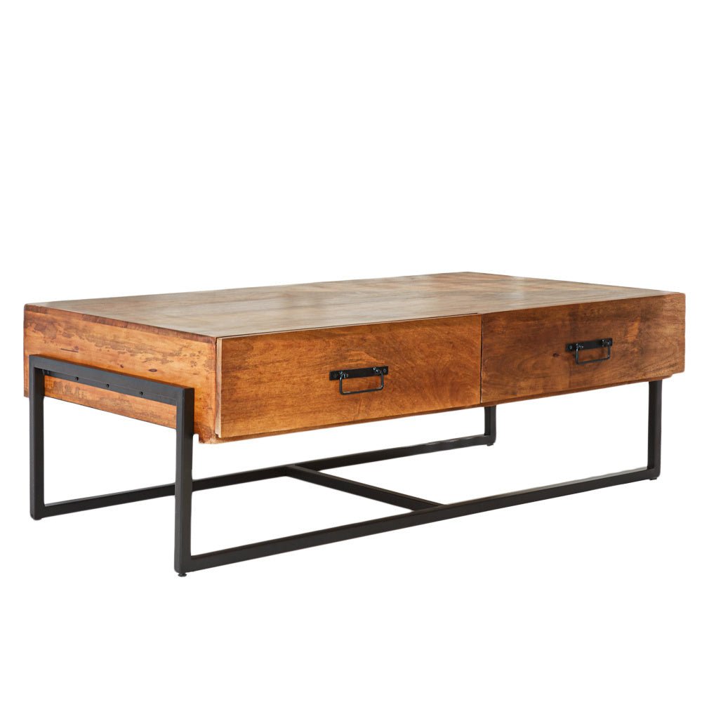 Meuble TV Emma Dimehouse Marron LxlxH 148x82x52 Bois de manguier Photo blanche vue de face en diagonale