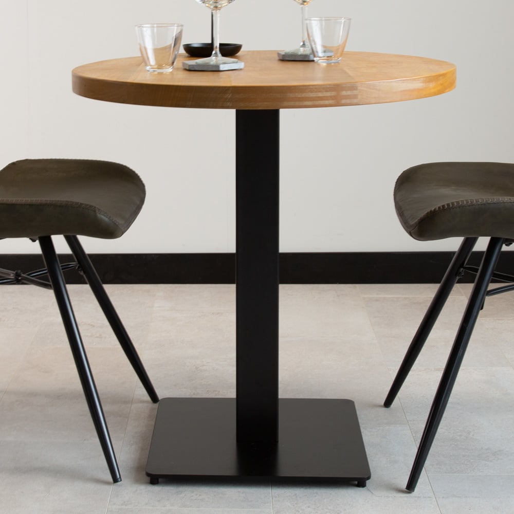 Table à manger Table de bistro Ronde Dimehouse Marron LxlxH 86x86x7 Bois de manguier Photo d'ambiance vue de face