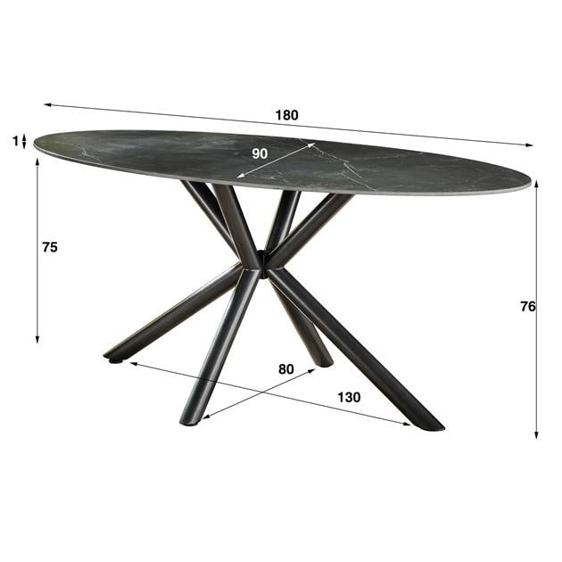 Table à manger Sophie DH Intérieur Noir LxlxH 189x99x9 Céramique Blanc indication de la taille de la photo