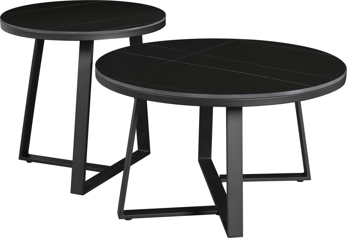 Ensemble de 2 tables basses Tanner rondes en marbre noir