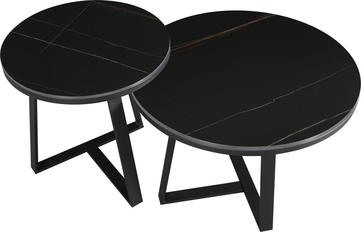 Ensemble de 2 tables basses Tanner rondes en marbre noir