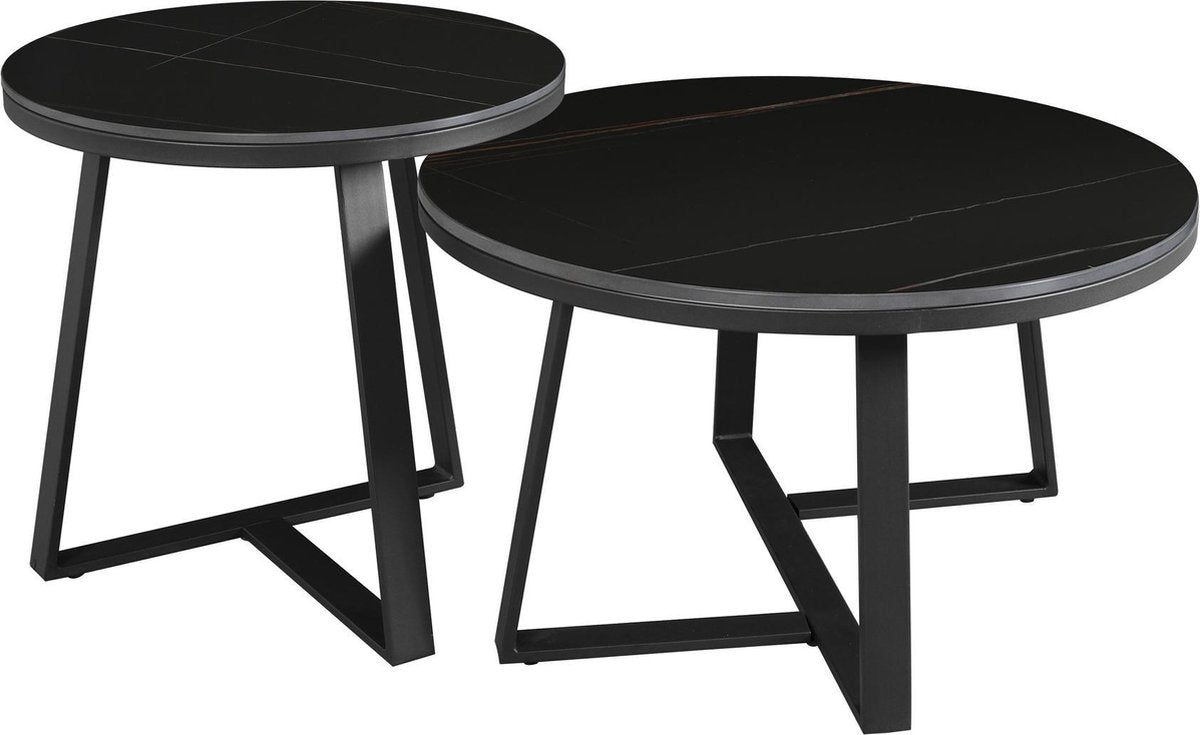 Ensemble de 2 tables basses Tanner rondes en marbre noir
