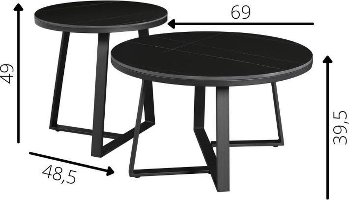Ensemble de 2 tables basses Tanner rondes en marbre noir