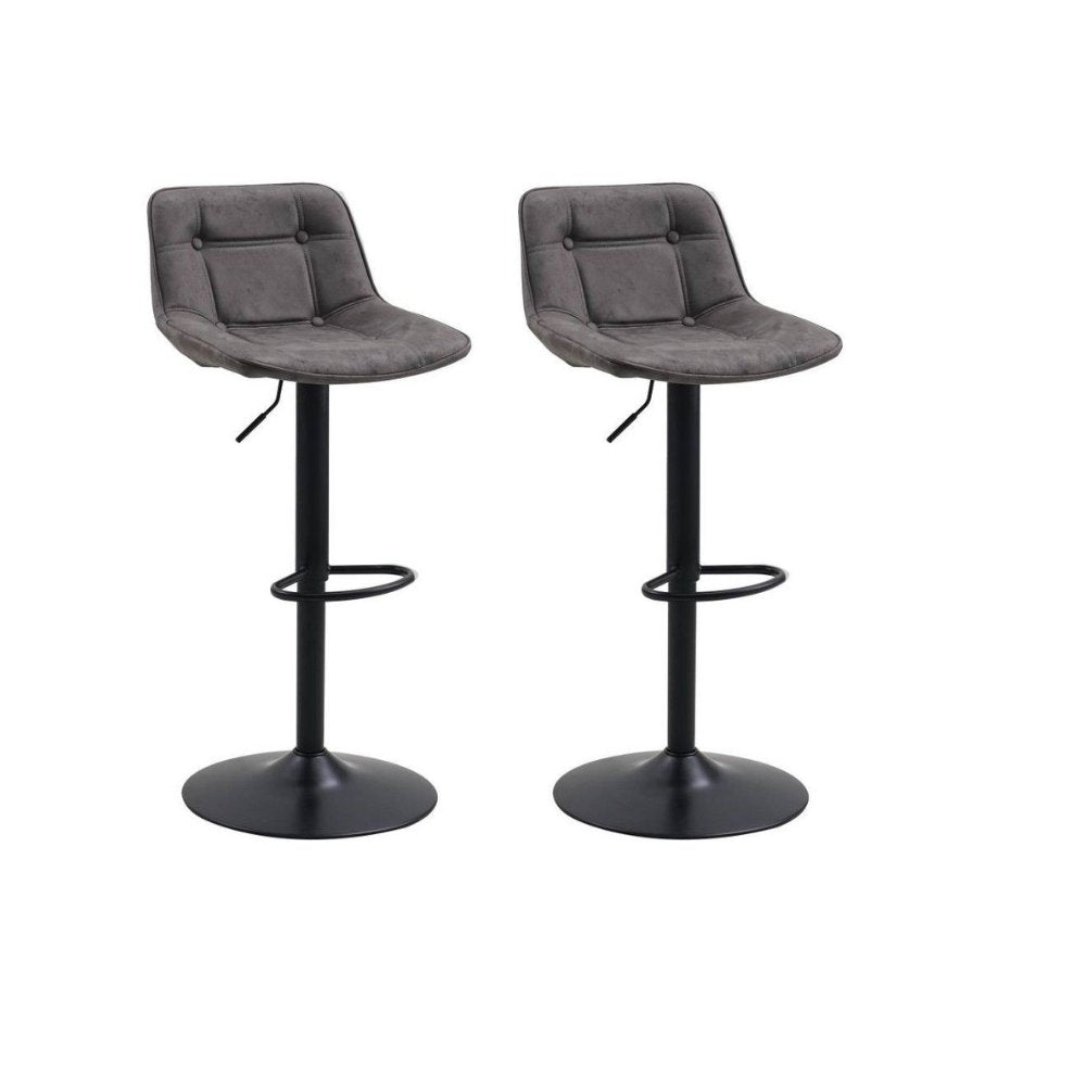Ensemble de 2 Tabourets de Bar Industriels Rotatifs Anthracite en Tissu Microfibre Keston - Réglable