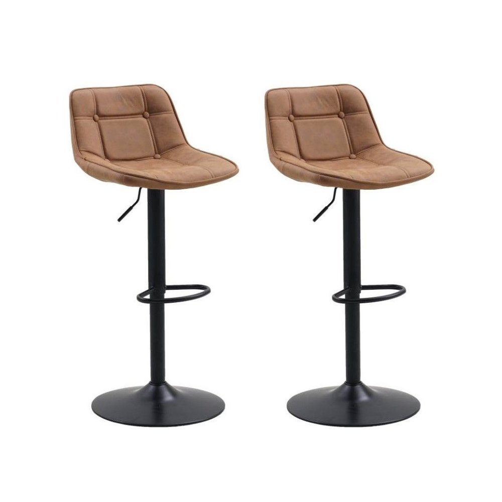 Ensemble de 2 Tabourets de Bar Industriels Rotatifs en Microfibre Cognac Keston - Réglable