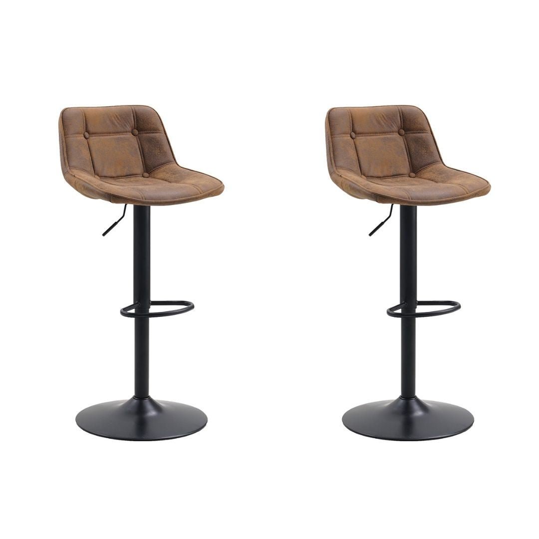 Ensemble de 2 Tabourets de Bar Industriels Rotatifs en Tissu Microfibre Brun Keston - Réglable