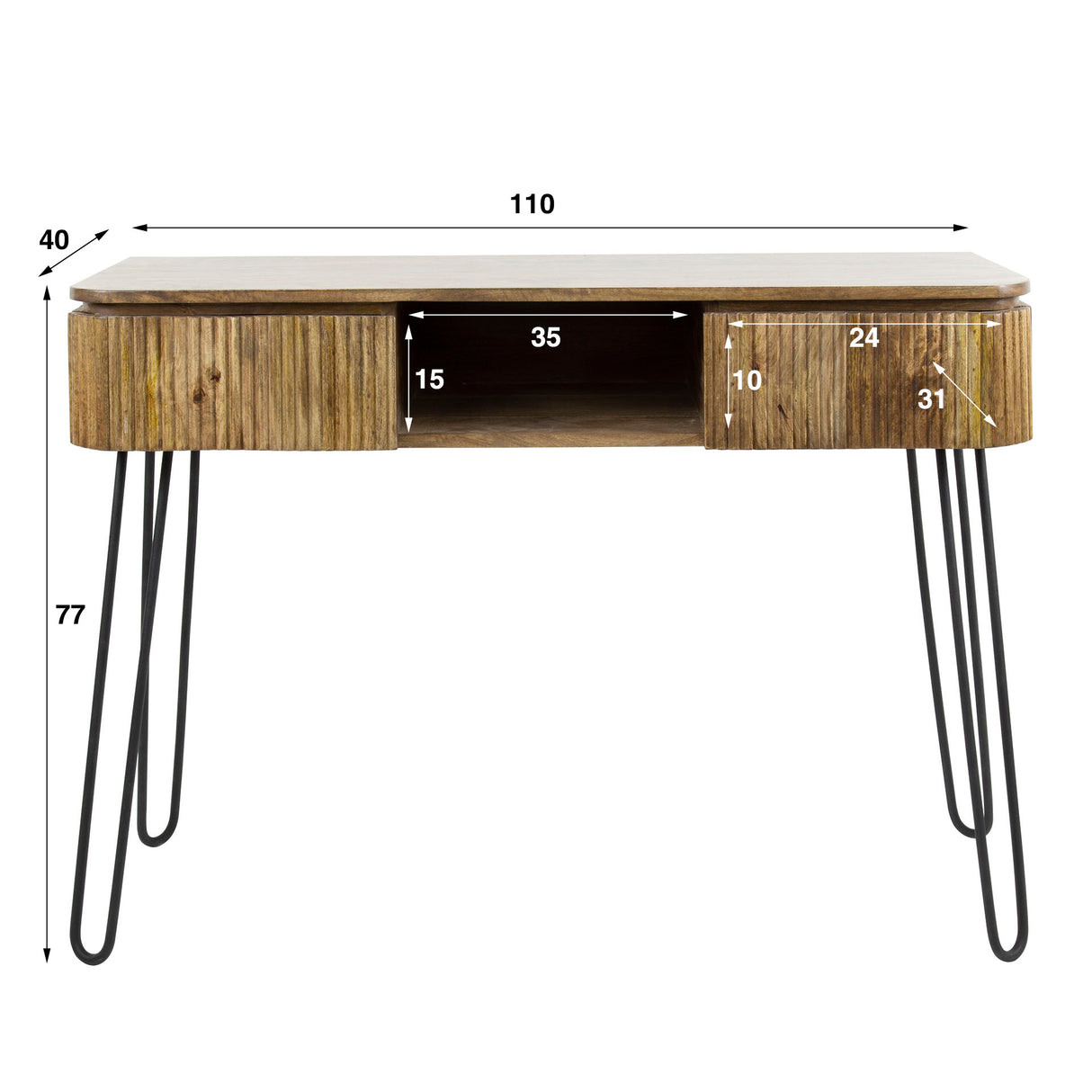 Coiffeuse Maria DH Interior Mango LxlxH 116x47x29 Bois de manguier Indication de la taille de la photo blanche