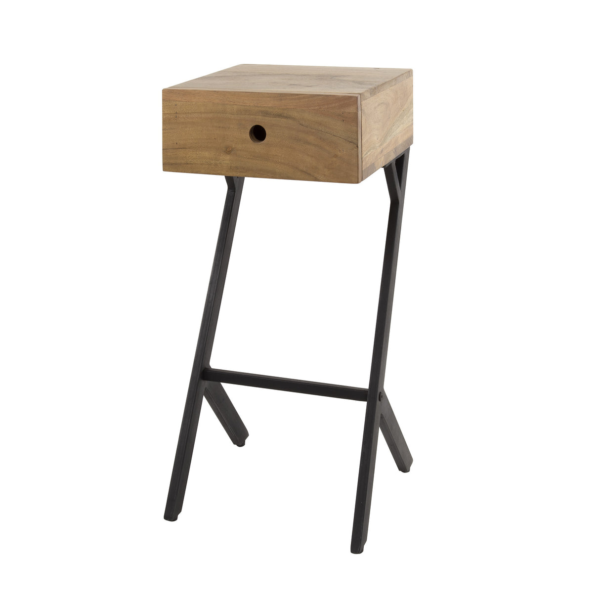 Table de chevet Lennard DH Intérieur Acacia LxlxH 55x35x20 Bois d'acacia Photo blanche vue de face diagonale
