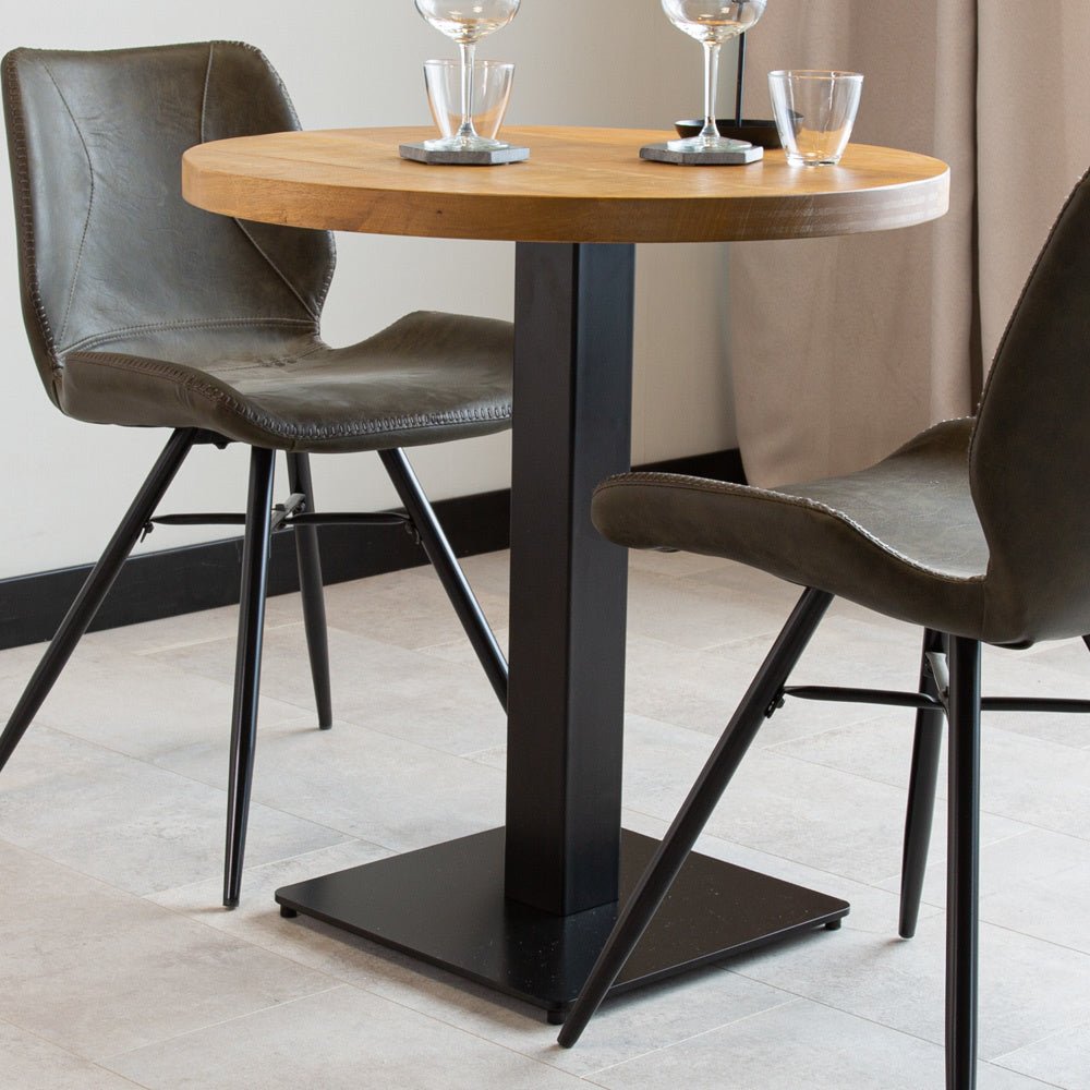 Table à manger Table de bistro Ronde Dimehouse Marron LxlxH 97x97x7 Bois de manguier Détail de la photo d'ambiance