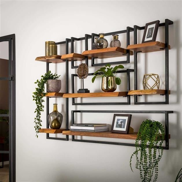 Etagère murale Aberdeen DH Intérieur Acacia LxlxH 105x36x13 Bois d'acacia Photo d'ambiance vue de face diagonale